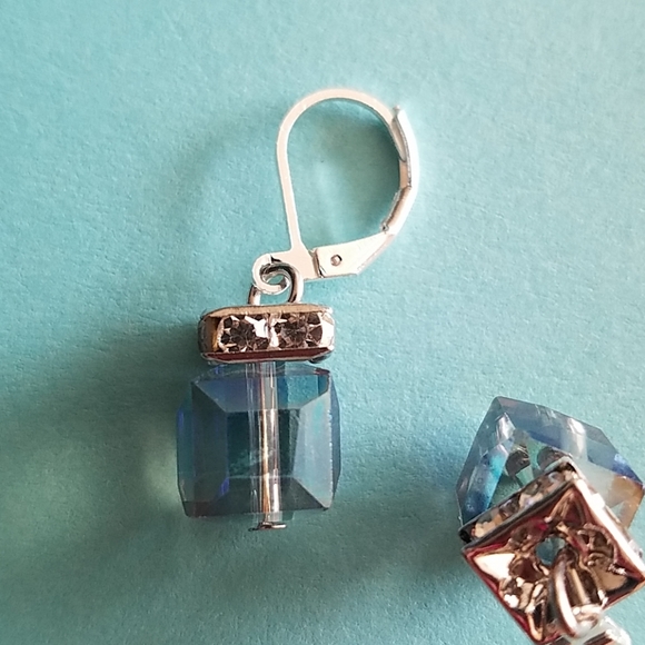 Blue crystal earrings sterling silver handmade - Picture 3 of 6